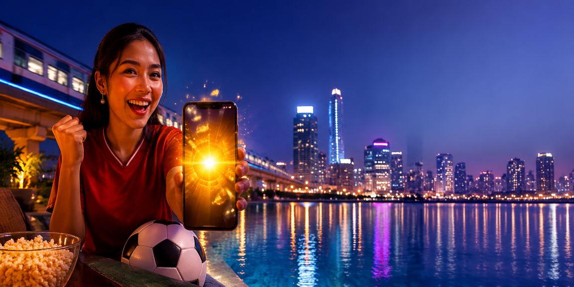 Model menggunakan aplikasi kasino online di ponsel dengan tampilan antarmuka modern